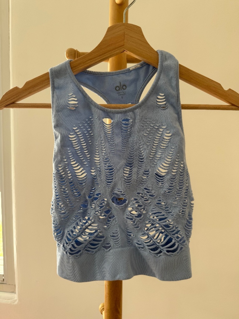 alo Yoga Vixen Crop Top Cut Out Blue Womens Small